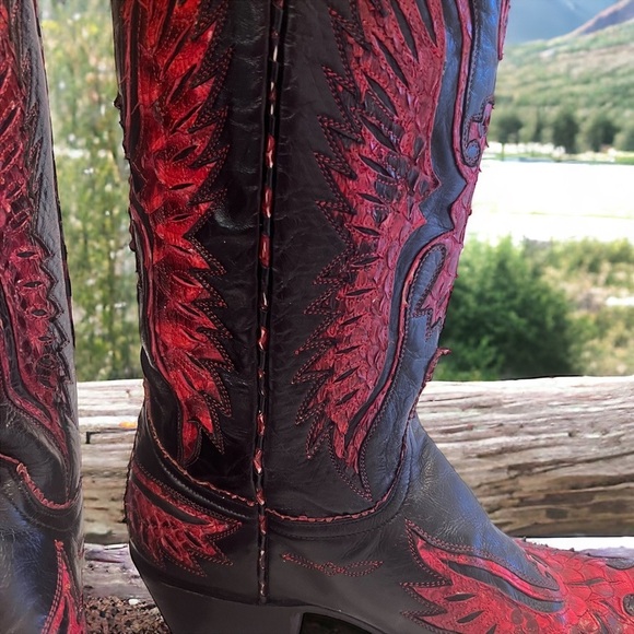 Old Gringo red eagle black leather & snake handmade vintage cowboy boot - Picture 11 of 17